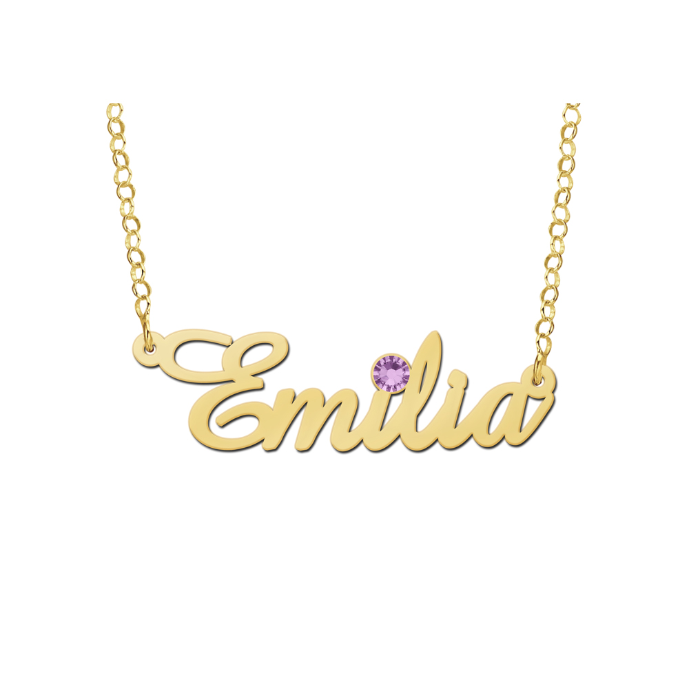 Gouden naamketting met geboortesteen model Emilia