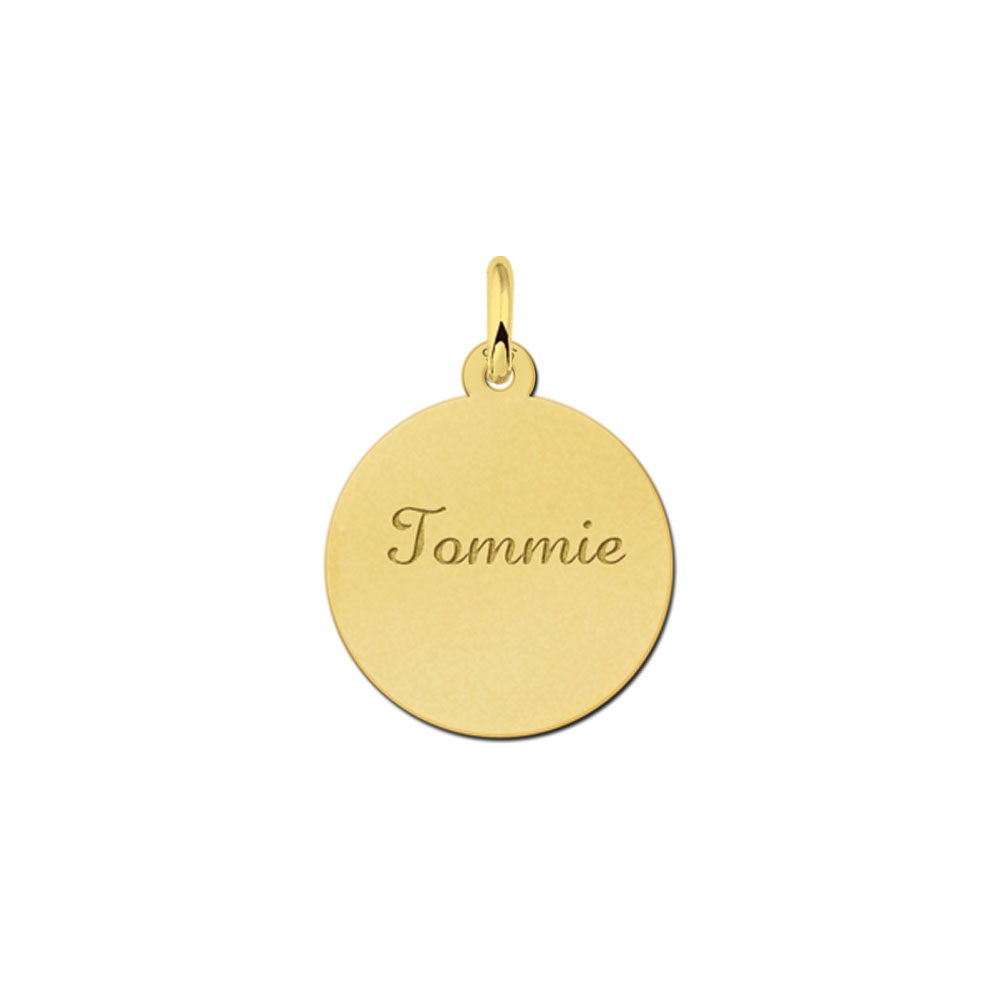 Vergulde ronde hanger met naam gravure