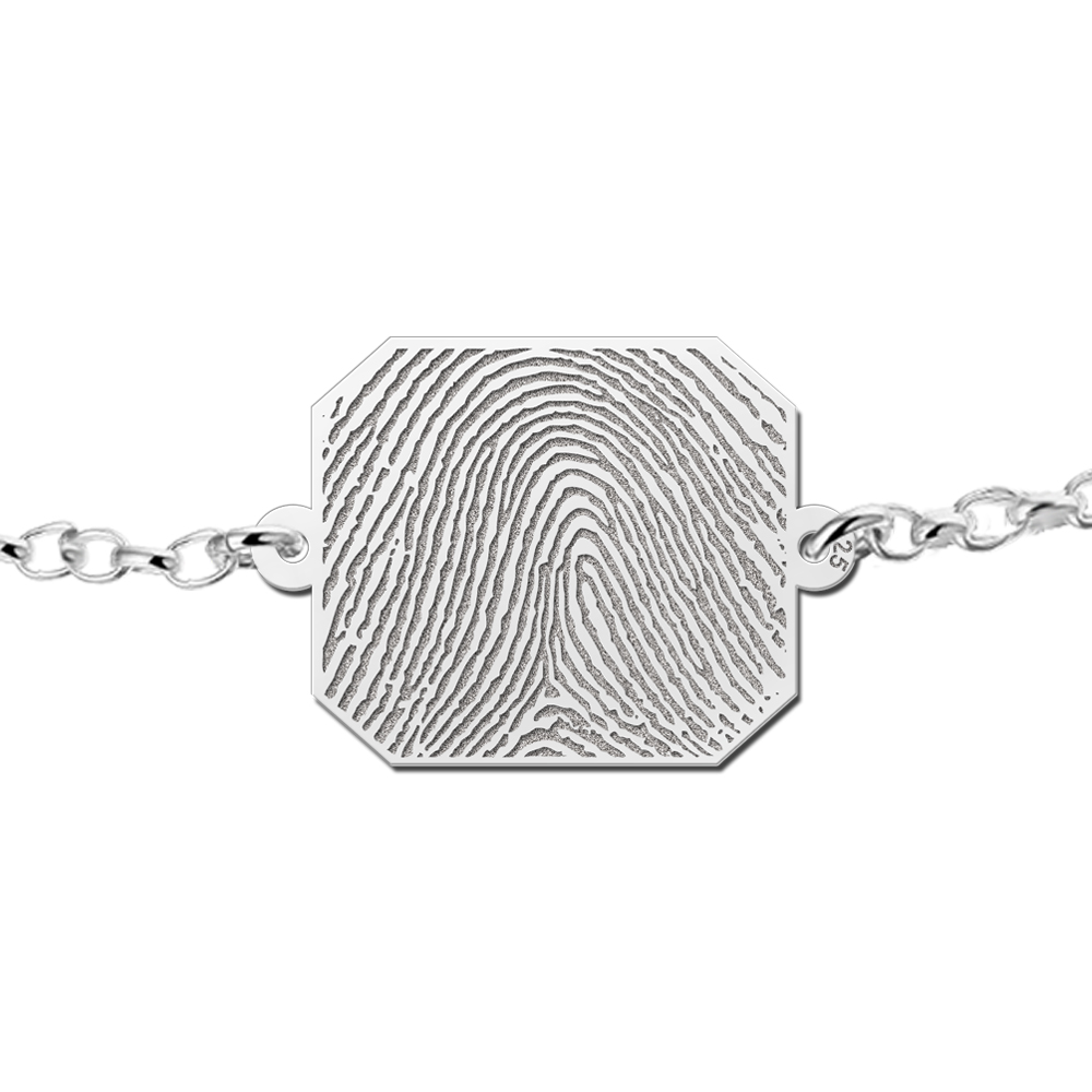 Zilveren Vingerafdruk armband met rechthoek