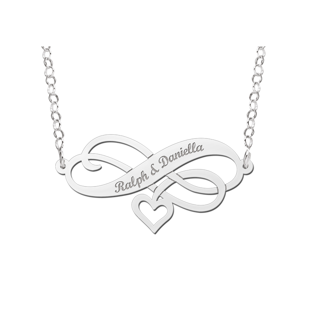 Zilveren Infinity ketting met hart en gravure