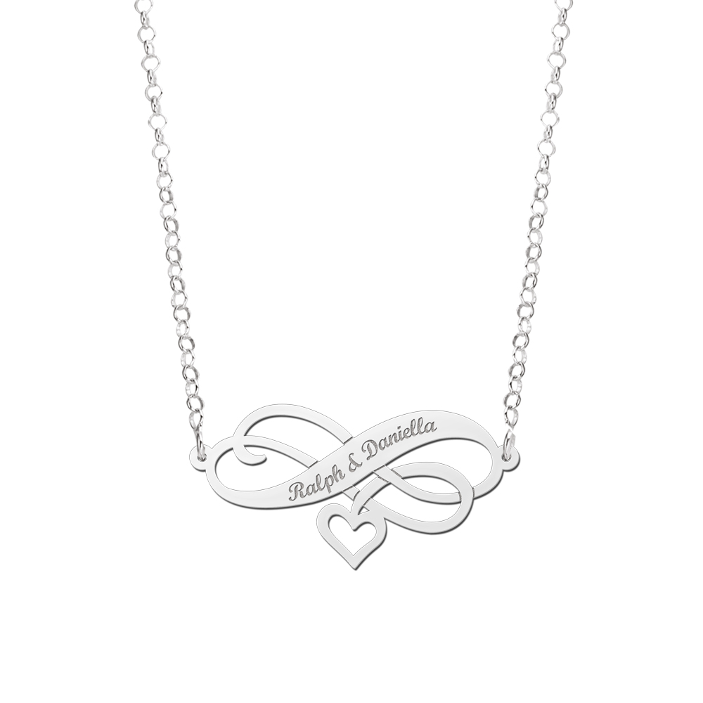 Zilveren Infinity ketting met hart en gravure