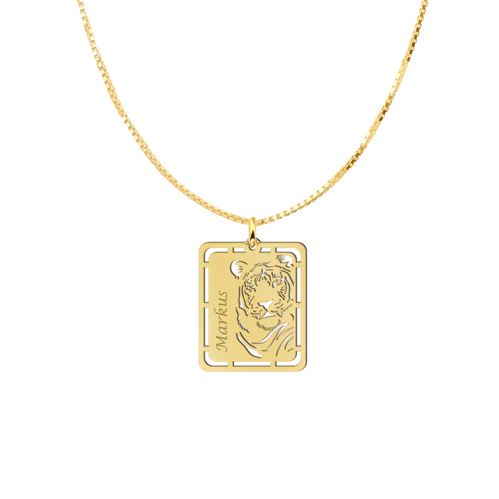 Gouden hanger met tijger en naamgravure