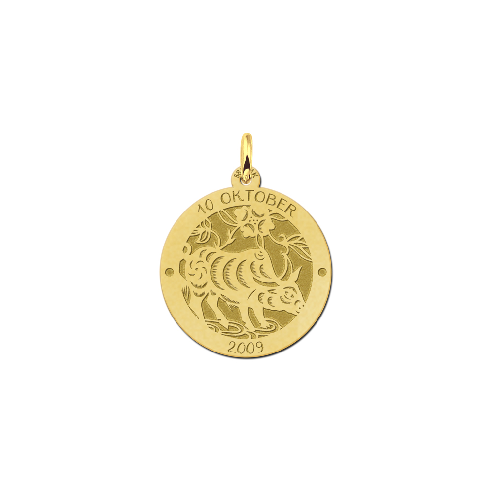 Gouden ronde hanger chinese sterrenbeeld Os