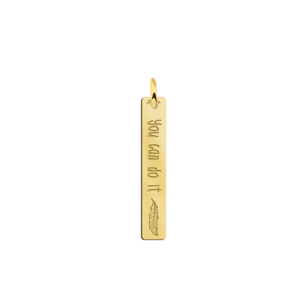 Welp Gouden bar ketting hanger met gravure en veer GN-24