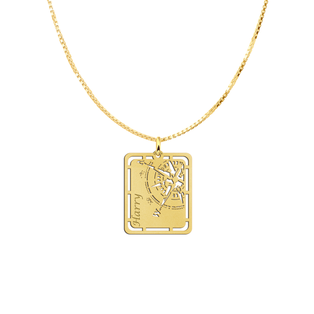 Gouden hanger met kompas en naamgravure