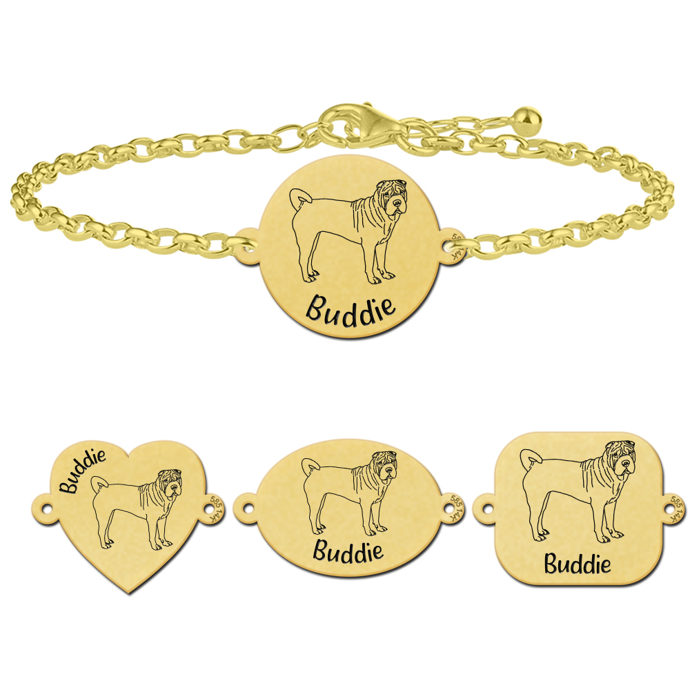 Gouden honden armband Sharpei