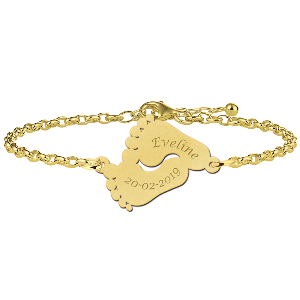 Verdienen Goodwill Perseus Gouden armband met naam en voetjes