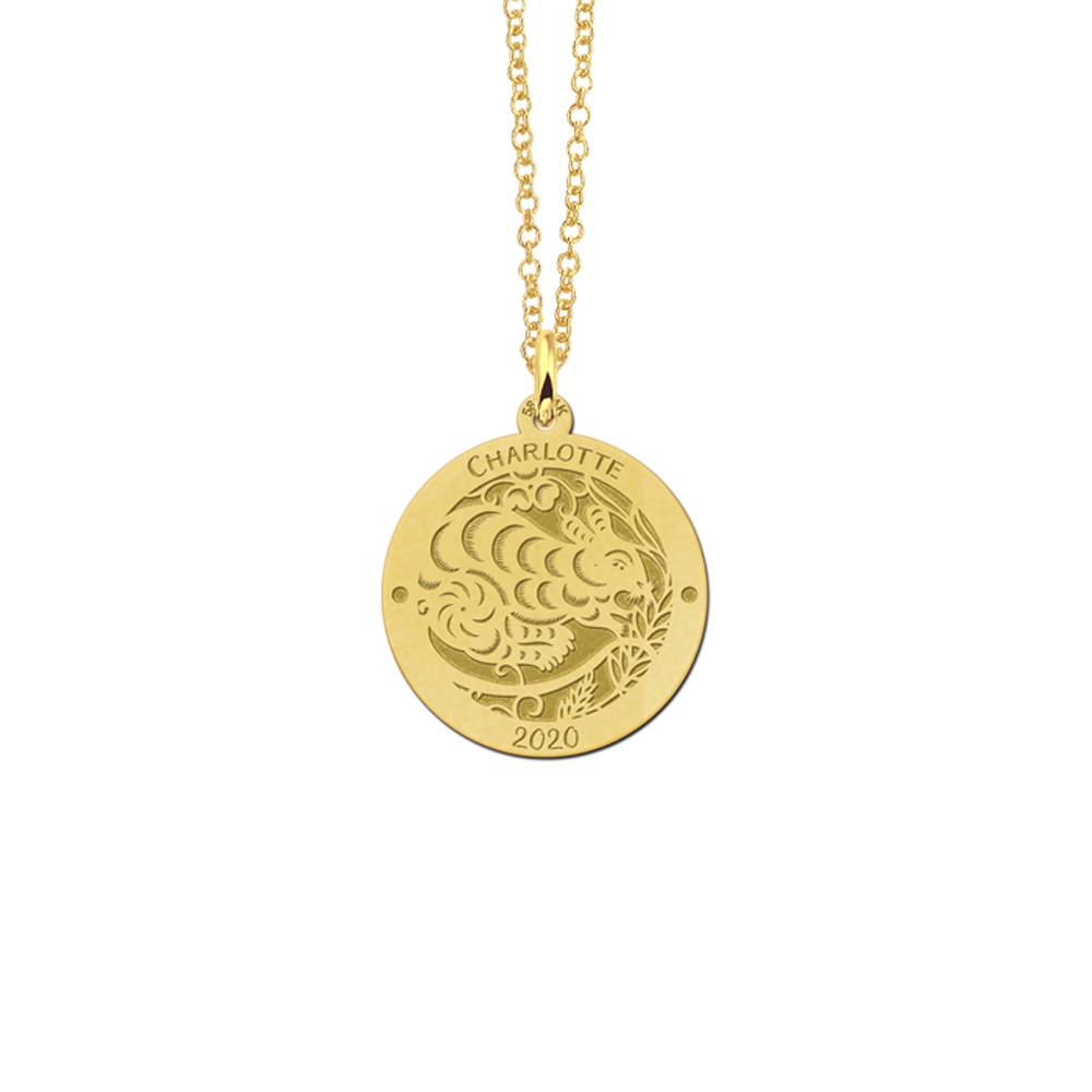 Gouden ronde chinese sterrenbeeld hanger Rat