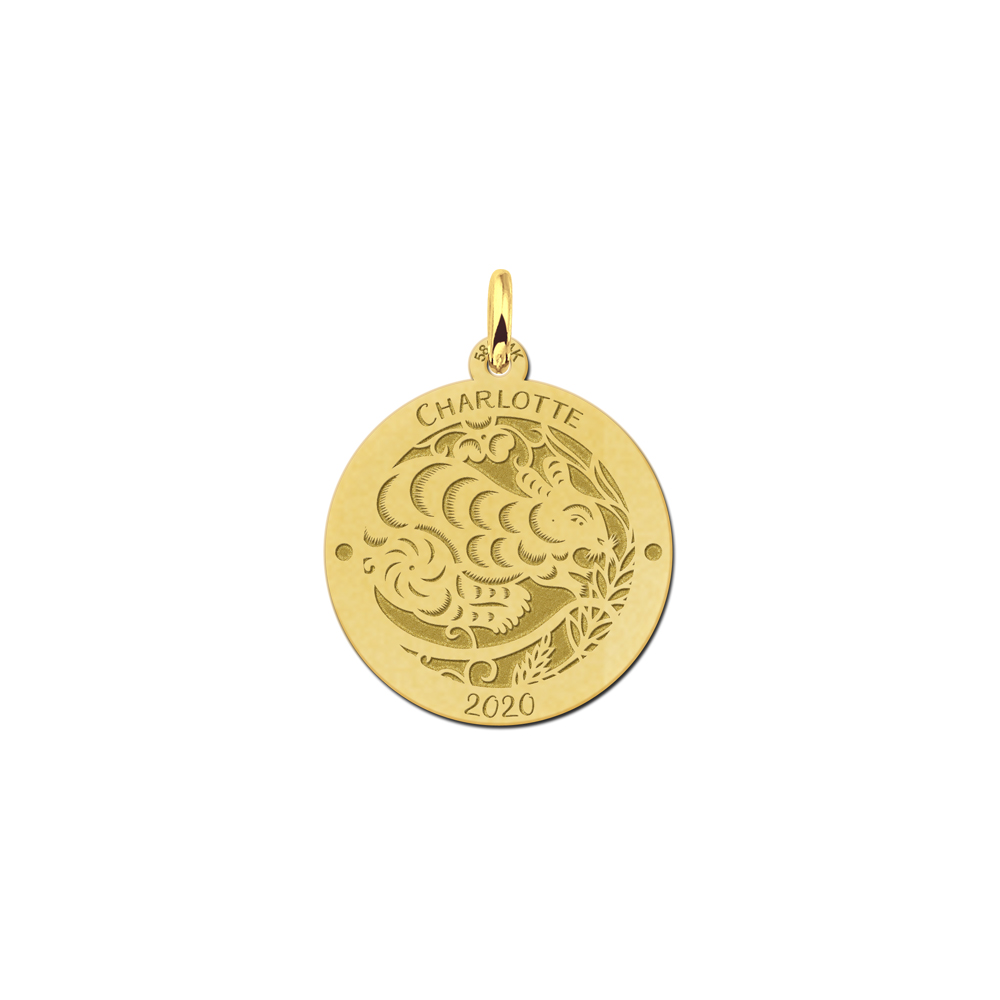 Gouden ronde chinese sterrenbeeld hanger Rat