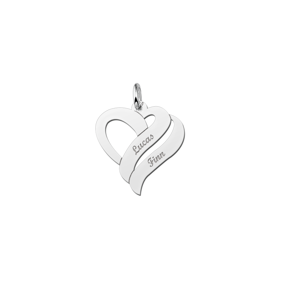 Zilveren hanger in hartvorm met twee namen Smal