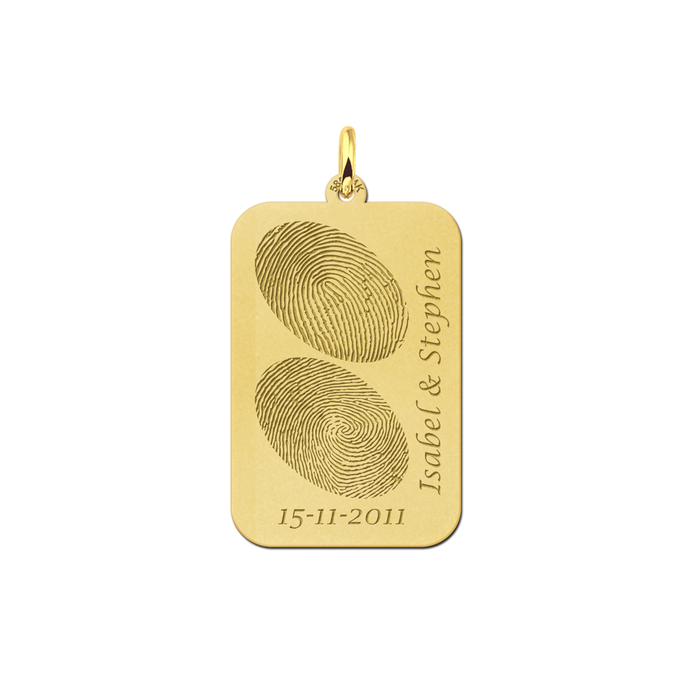 Gouden hanger dogtag twee vingerafdrukken