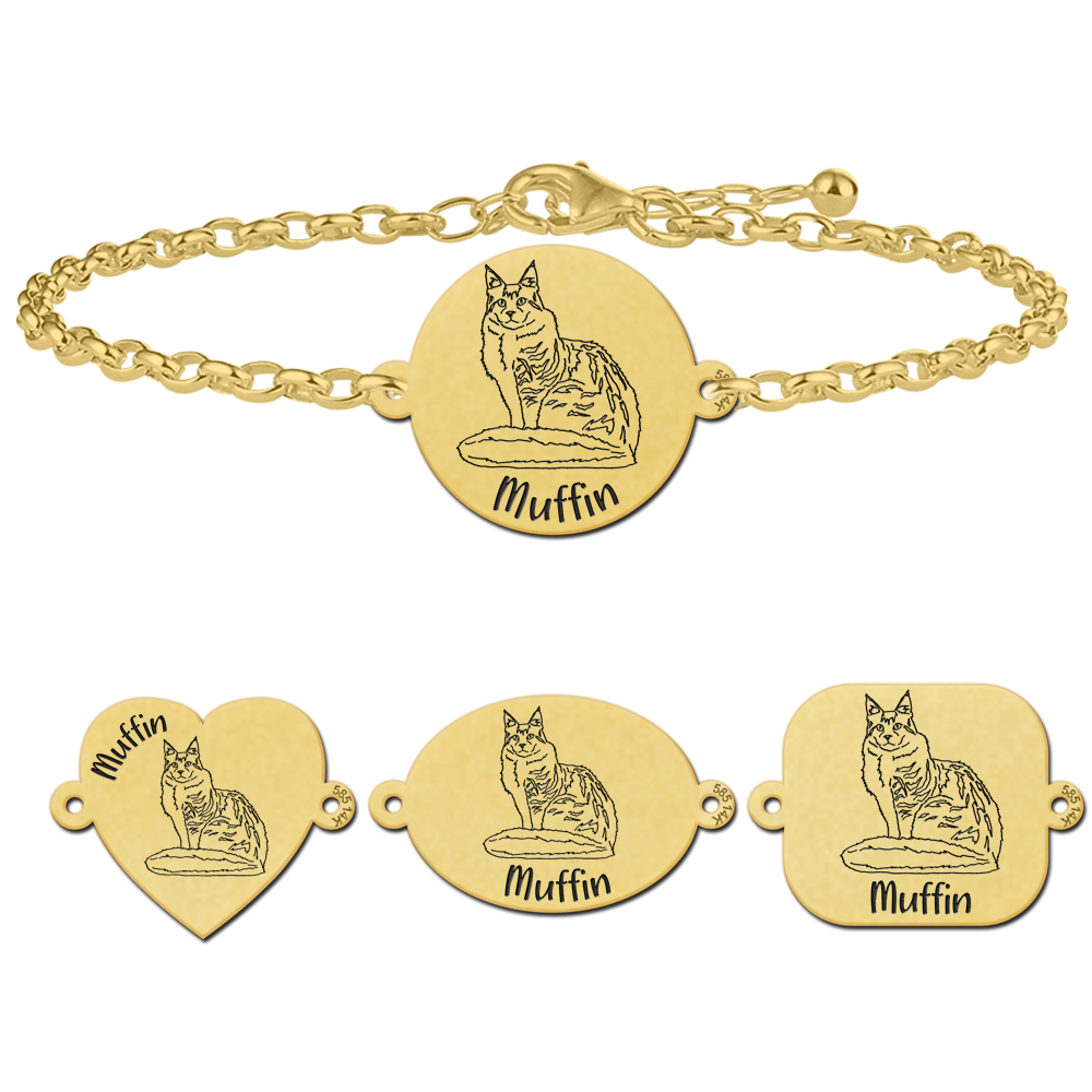 Gouden katten armbanden met naam Maine Coon