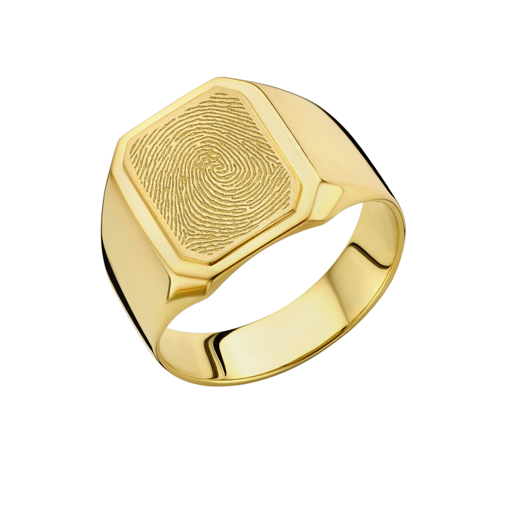 14 karaat gouden zegelring met vingerafdruk achthoekig