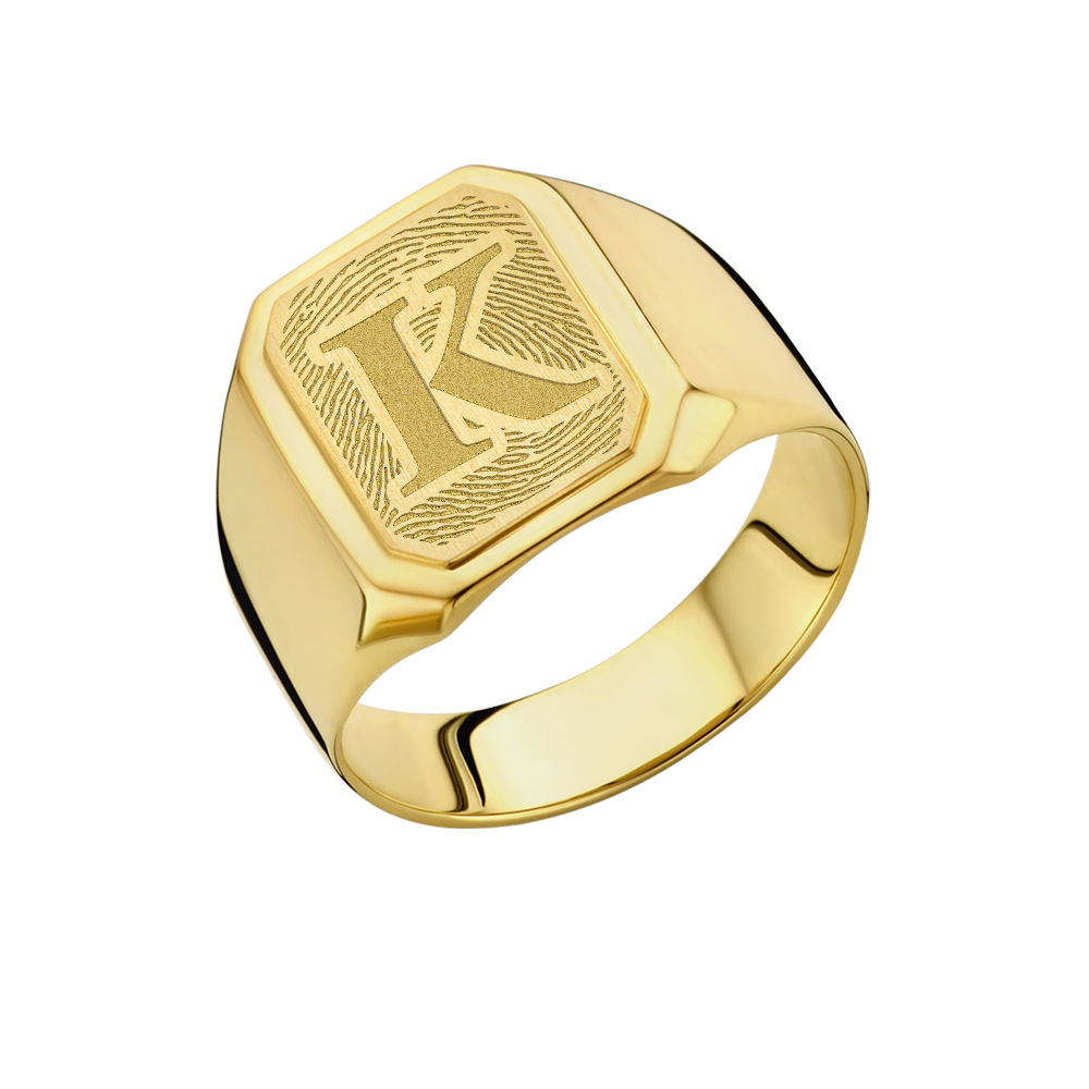 14 karaat gouden zegelring met vingerafdruk achthoekig