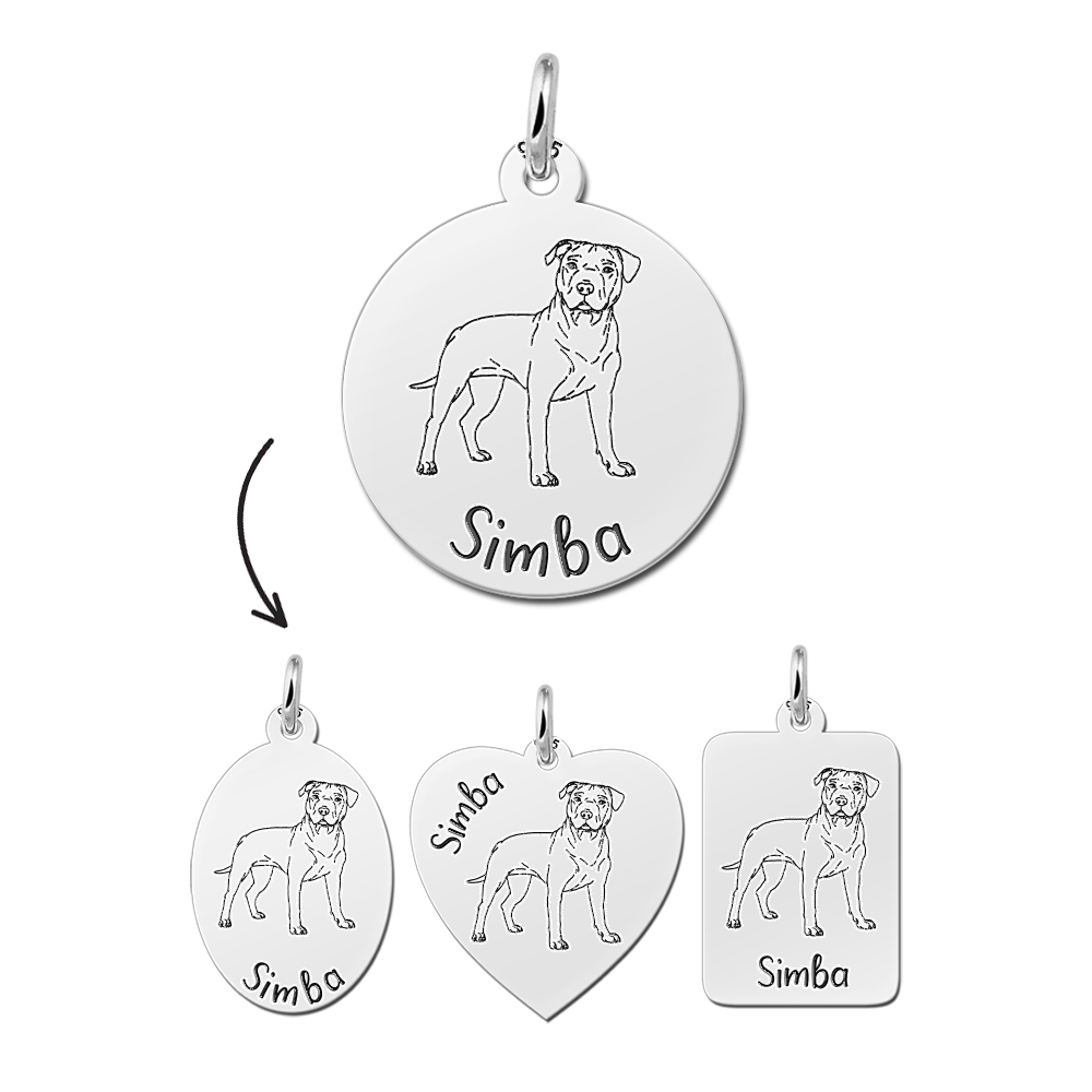 Zilveren ketting met honden portret Staffordshire Bull Terrier