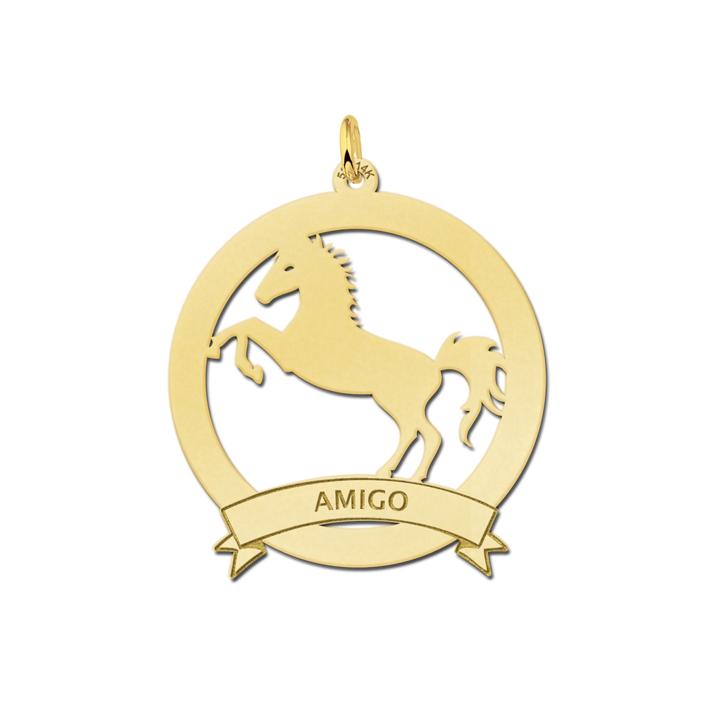 Gouden paarden hanger met naam Gouden paarden hanger met naam