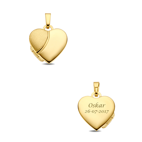Gouden hart Medaillon met gravure in glanzend en mat