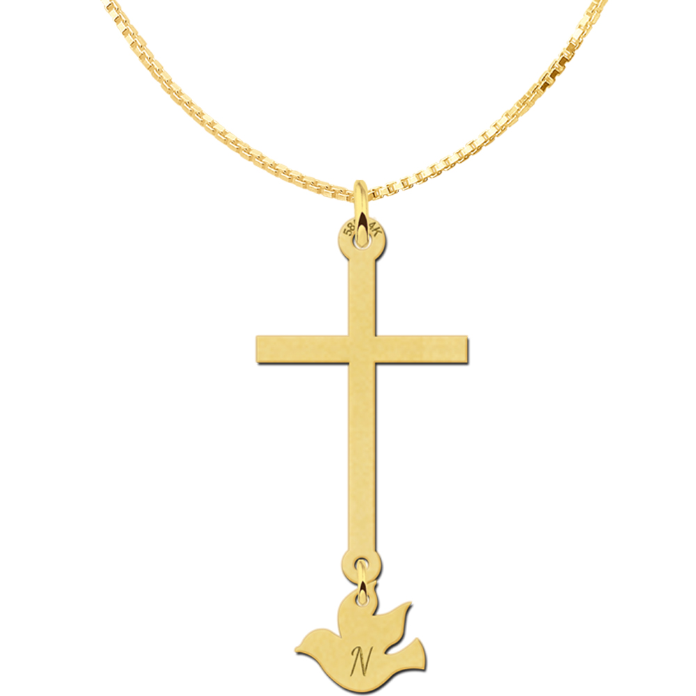 Gouden communie kruis met duif