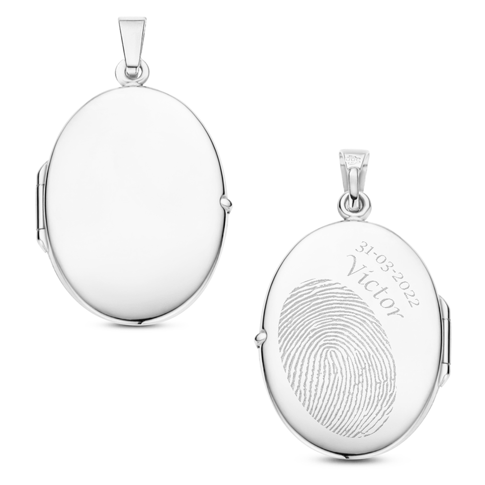 Zilveren Medaillon in ovale vorm met gravure - groot