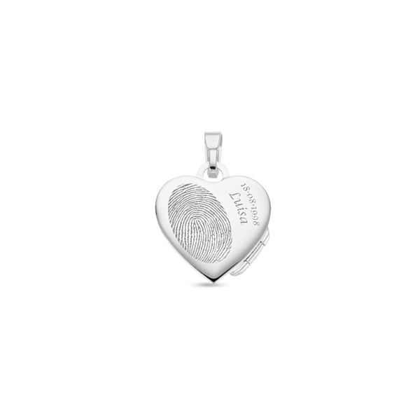 Zilveren hart Medaillon met gravure in glanzend en mat