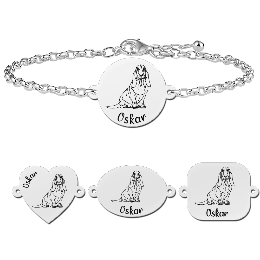 Personaliseerde armband met hond Basset Hond van zilver