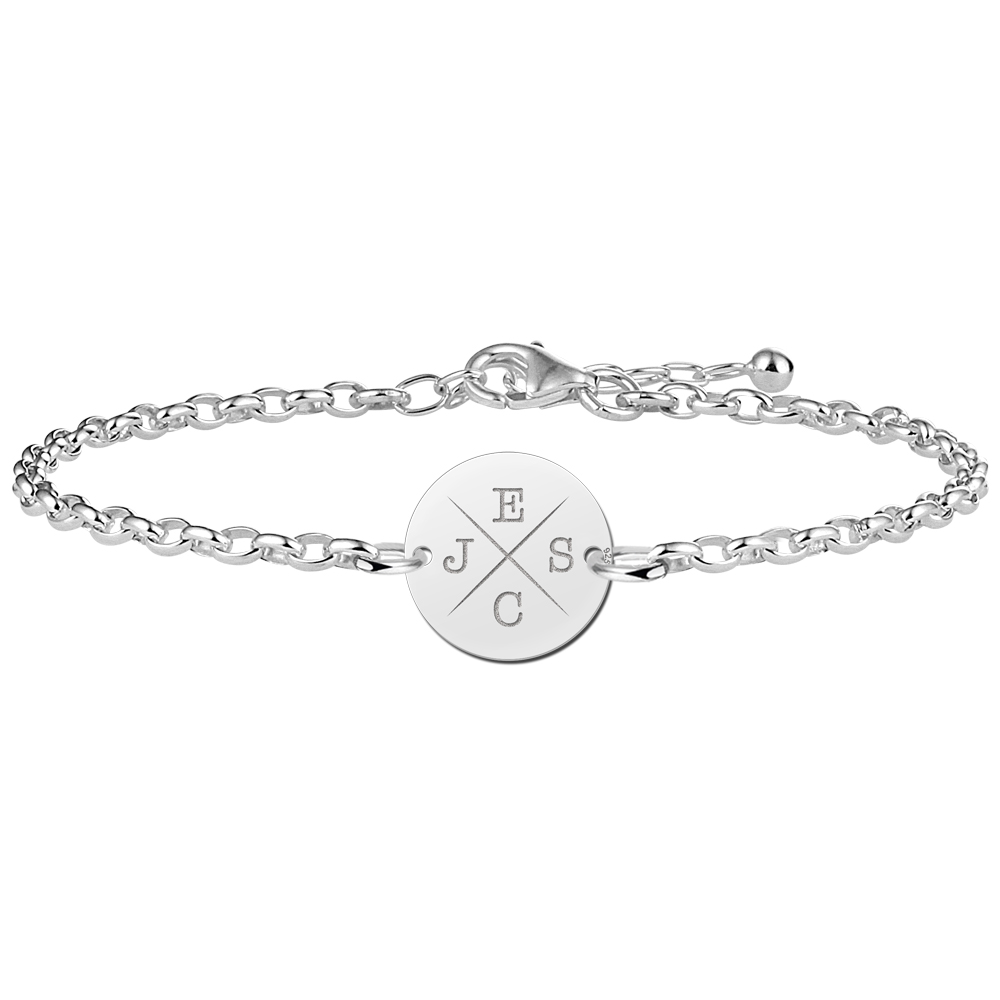 Zilveren armband met rond plaatje en initialen