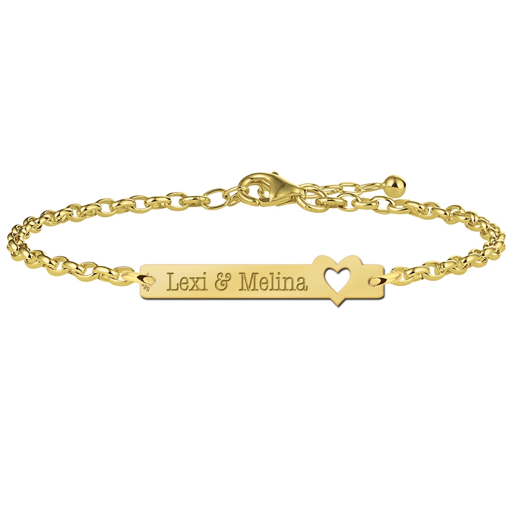 Gouden bar armband met naam en hartje