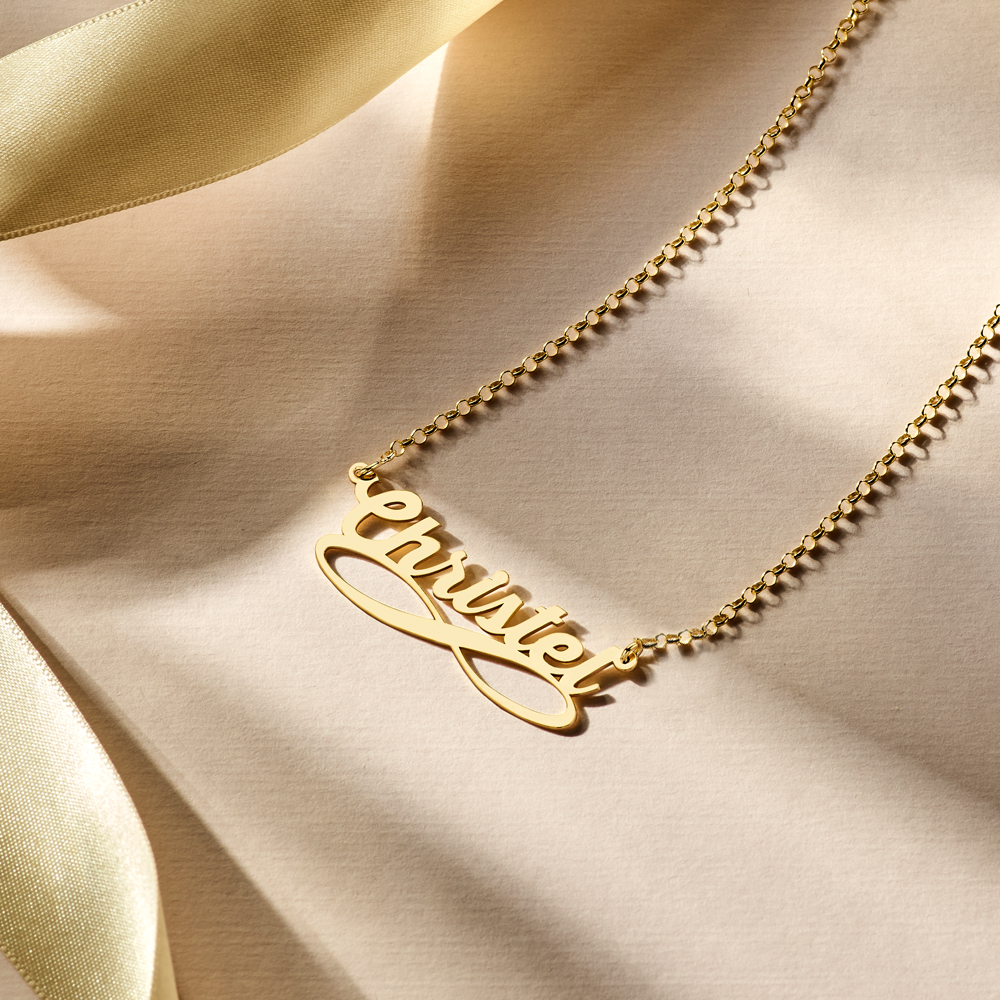 Goud over zilver naamketting model infinity