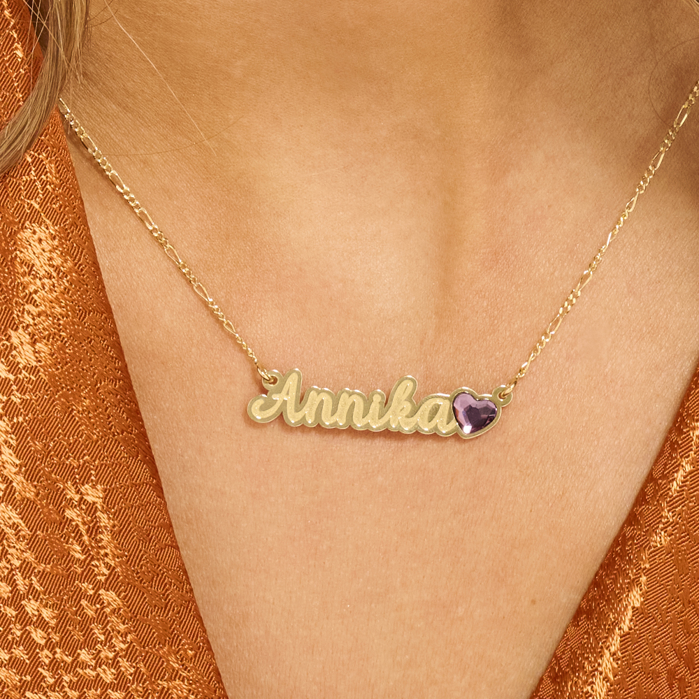 Gouden naamketting met hartjes steen model Annika