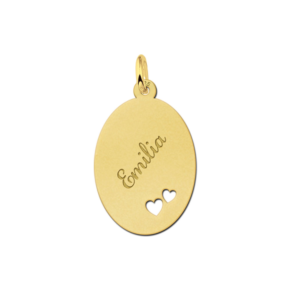 Vergulde ovale hanger met twee hartjes