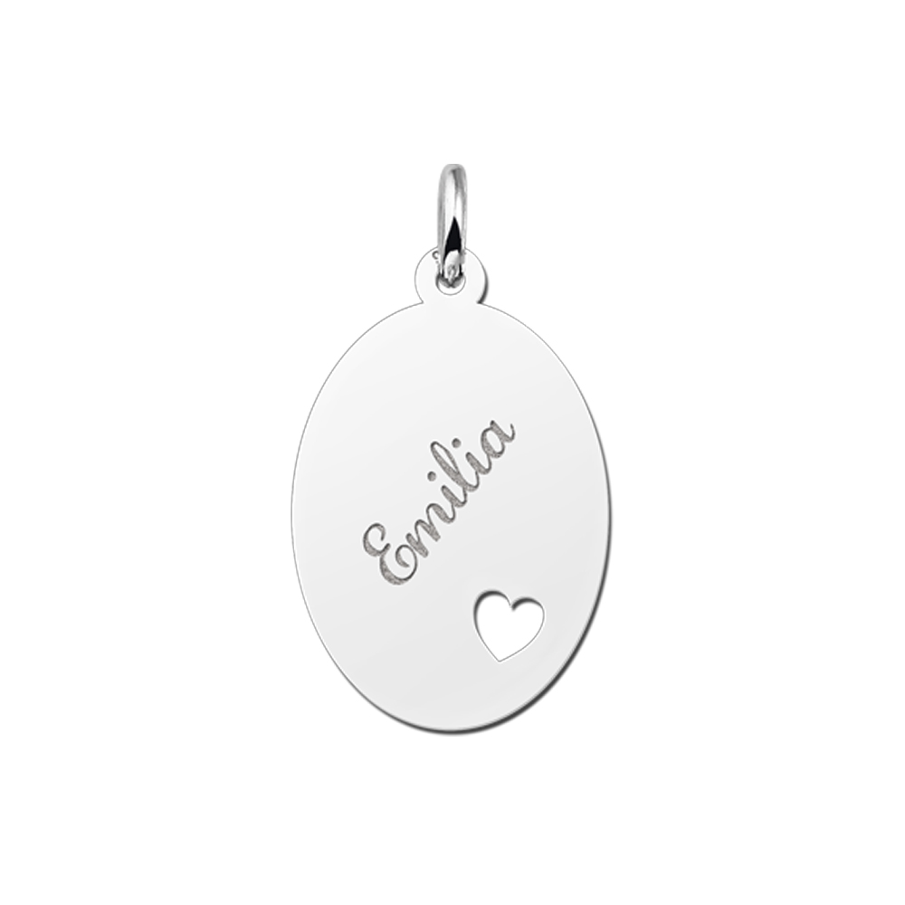 Zilveren ovale hanger met hartje
