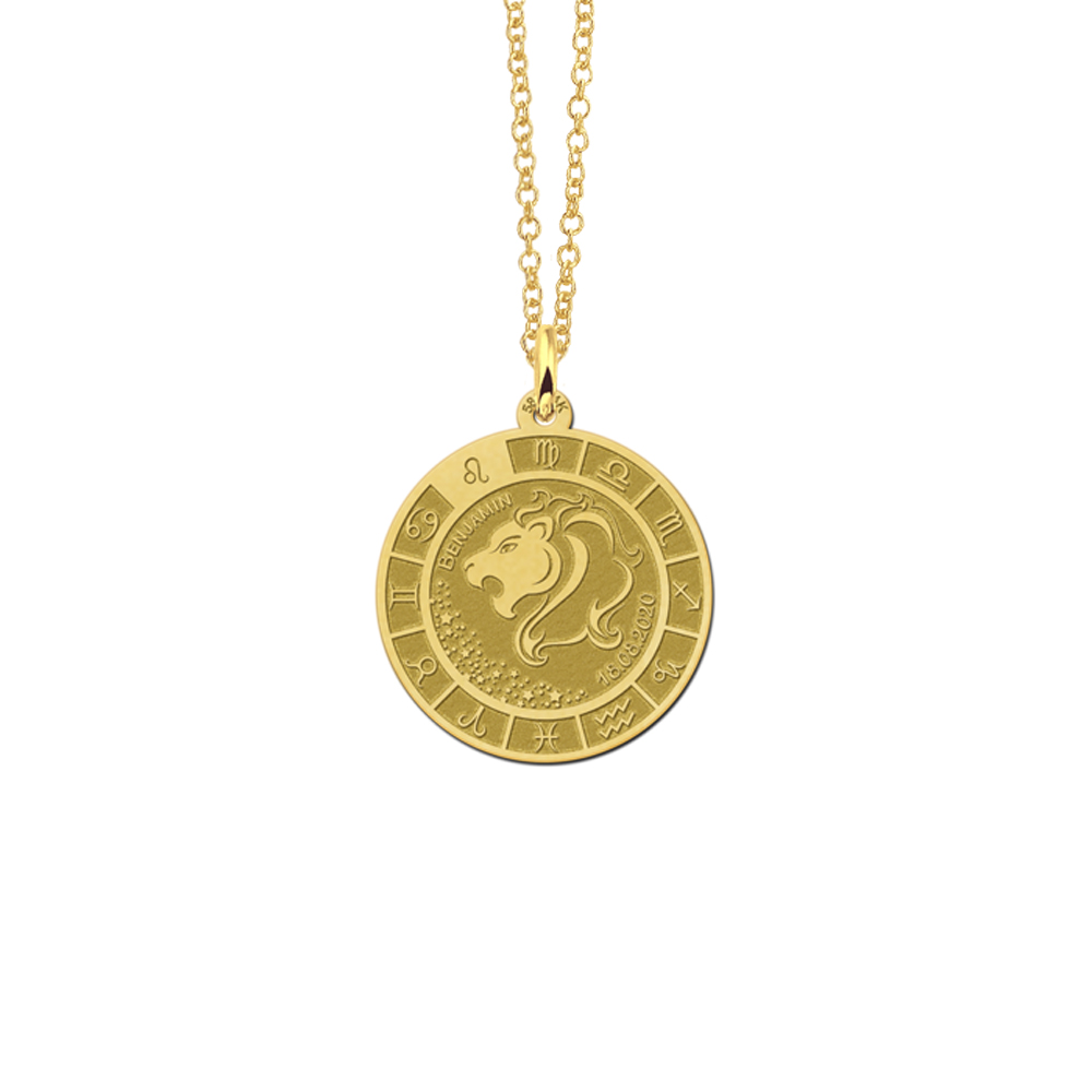 Gouden ronde hanger sterrenbeeld leeuw