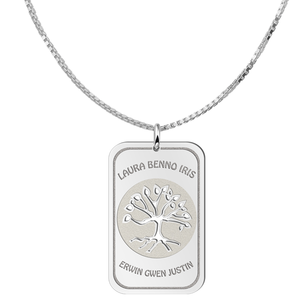 Zilveren Tree of Life dog tag met namen