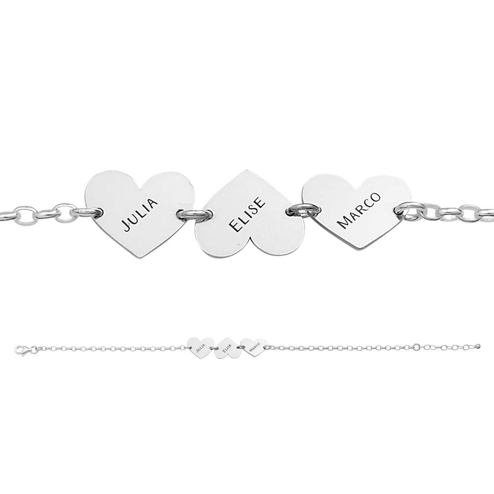 Zilveren armband drie hartjes met naam