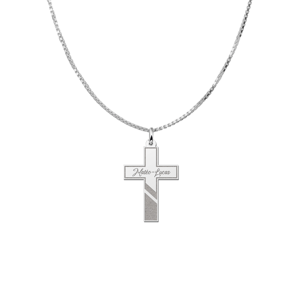 Zilveren communie kruis met naam gravure
