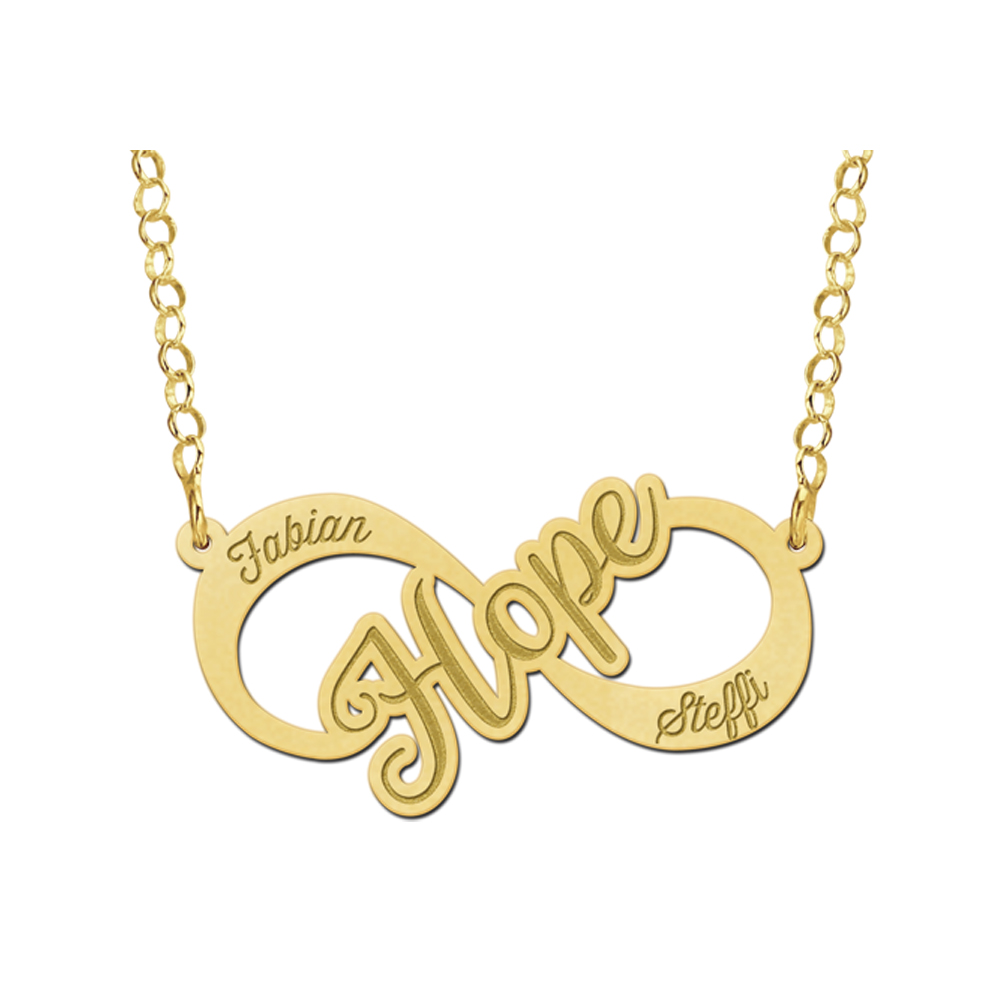 Gouden infinity ketting met Hope ontwerp en namen