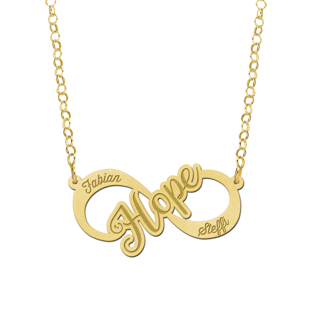 Gouden infinity ketting met Hope ontwerp en namen