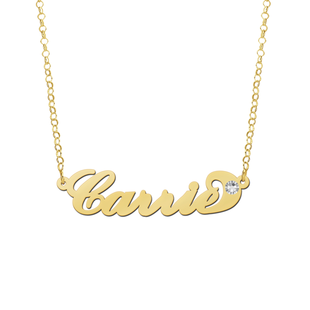 Naam ketting goud over zilver Carrie style zirkonia