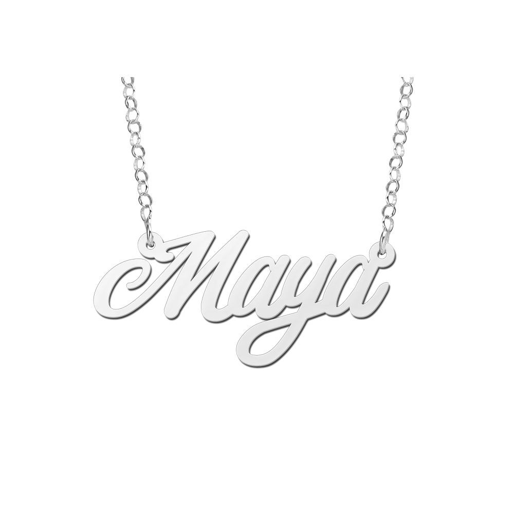 Zilveren naamketting model Maya