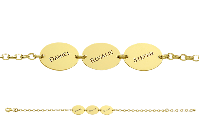 Gouden armband drie ovaaltjes met naam