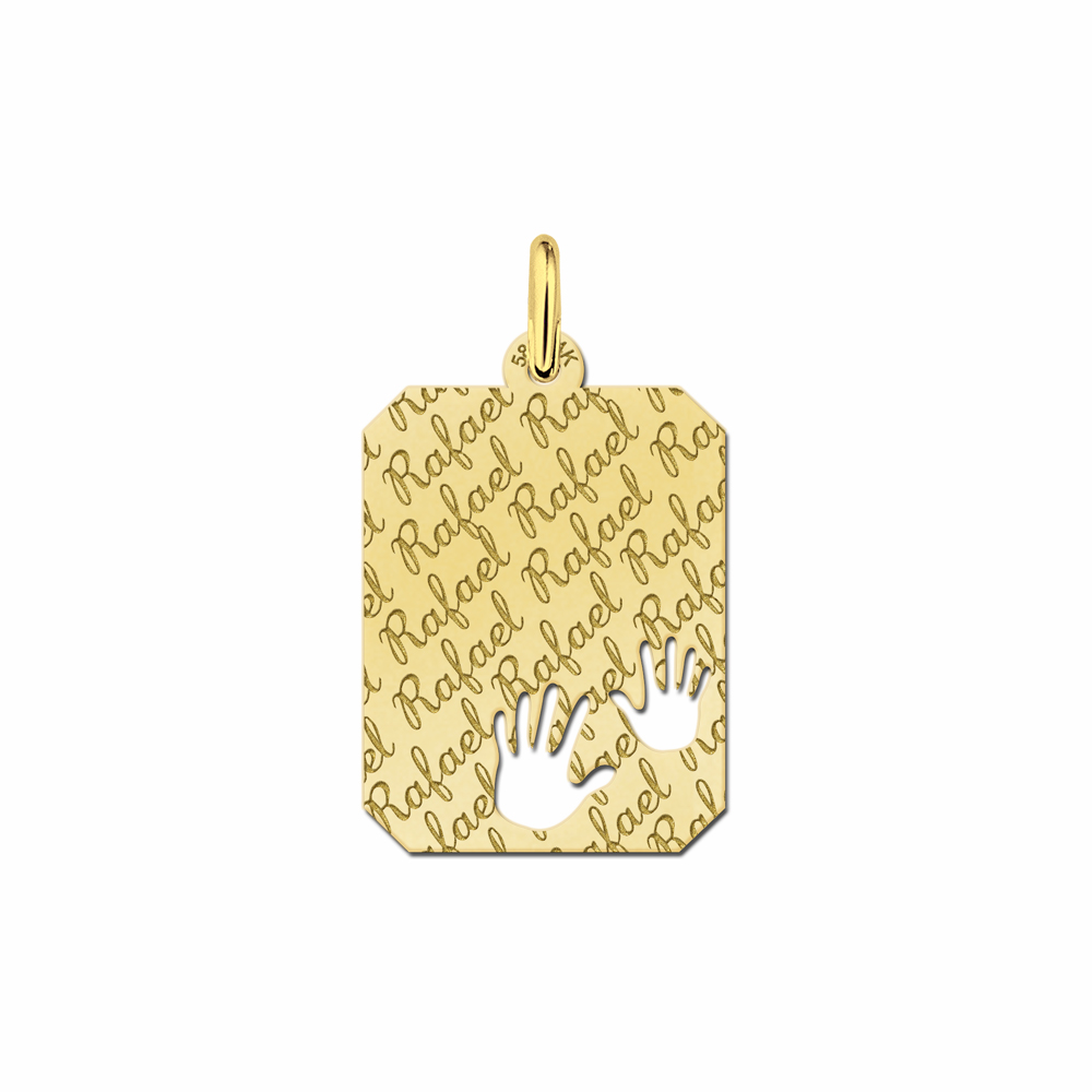Gouden hangertje met naamgravure en handjes