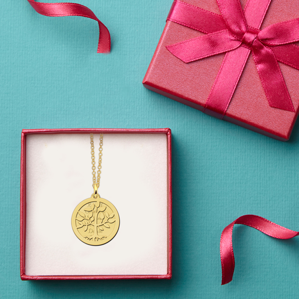 Gouden levensboomketting met twee schijven