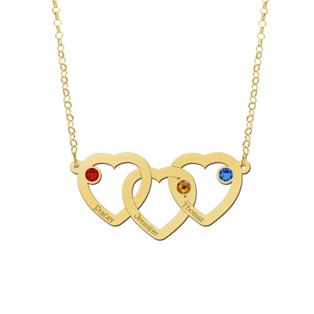 Gouden ketting drie harten met geboortesteen Gouden ketting drie harten met geboortesteen