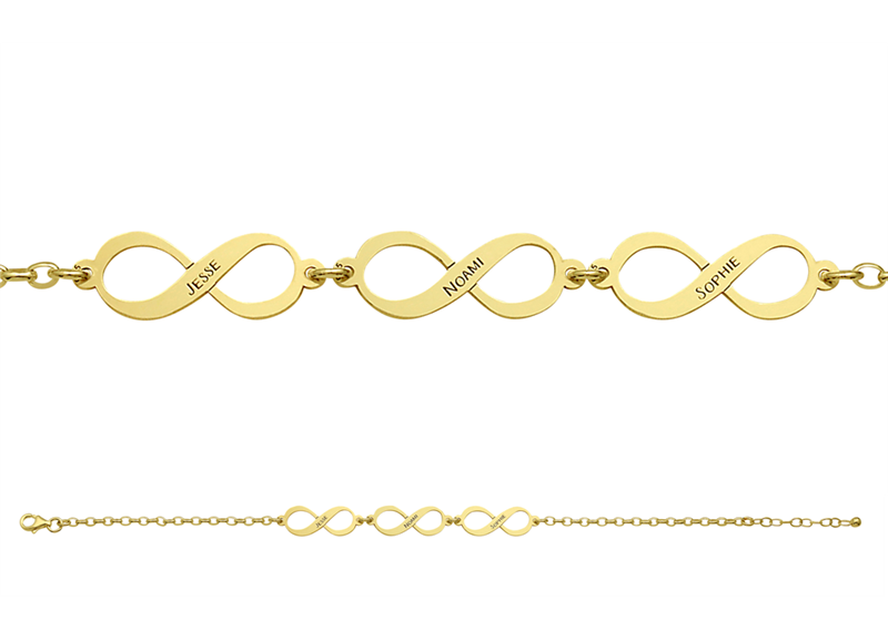 Gouden armband infinity 3 namen