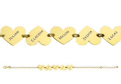 Gouden naamarmband met gravure en hartjes