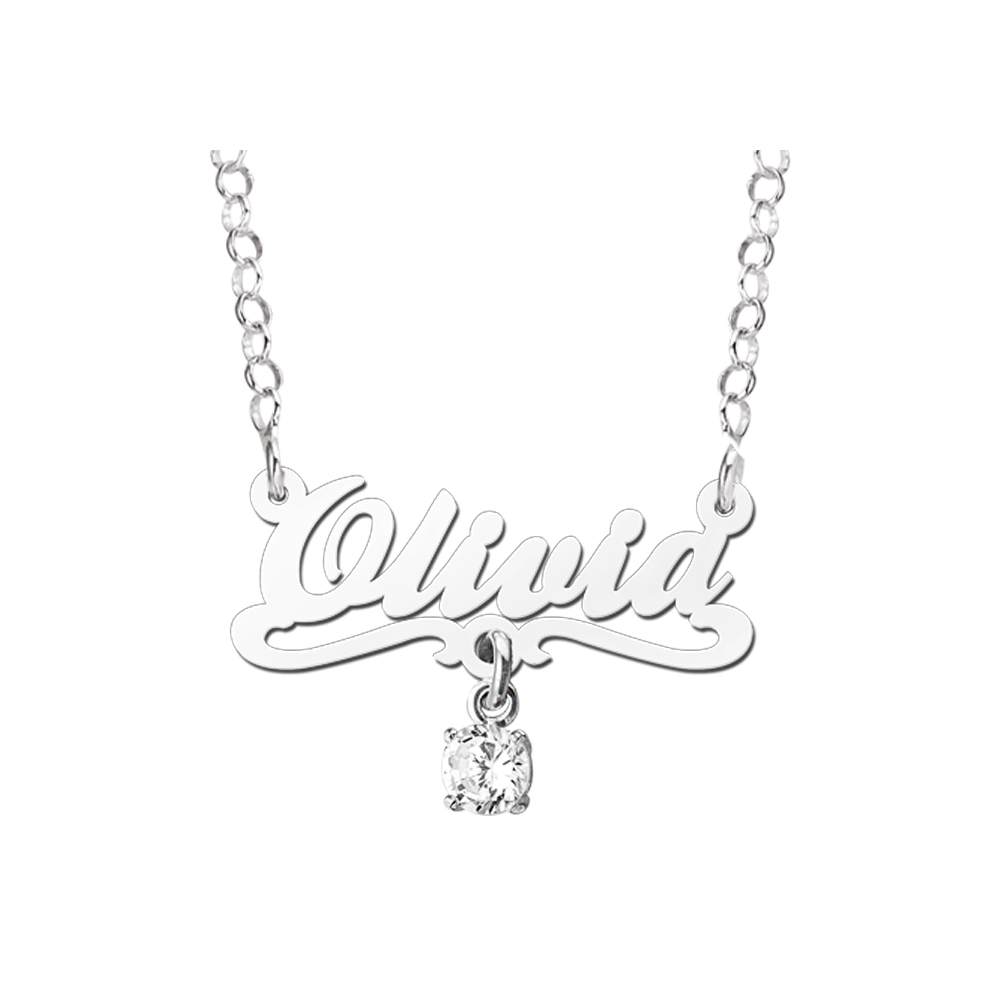 Zilveren kinder naamketting model Olivia wit Zilveren kinder naamketting model Olivia wit
