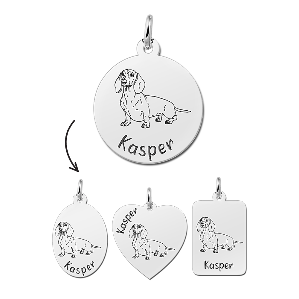 Zilveren honden hanger teckel