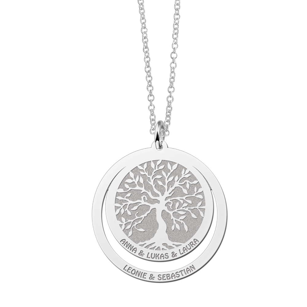 Zilveren stamboom hanger met gravures