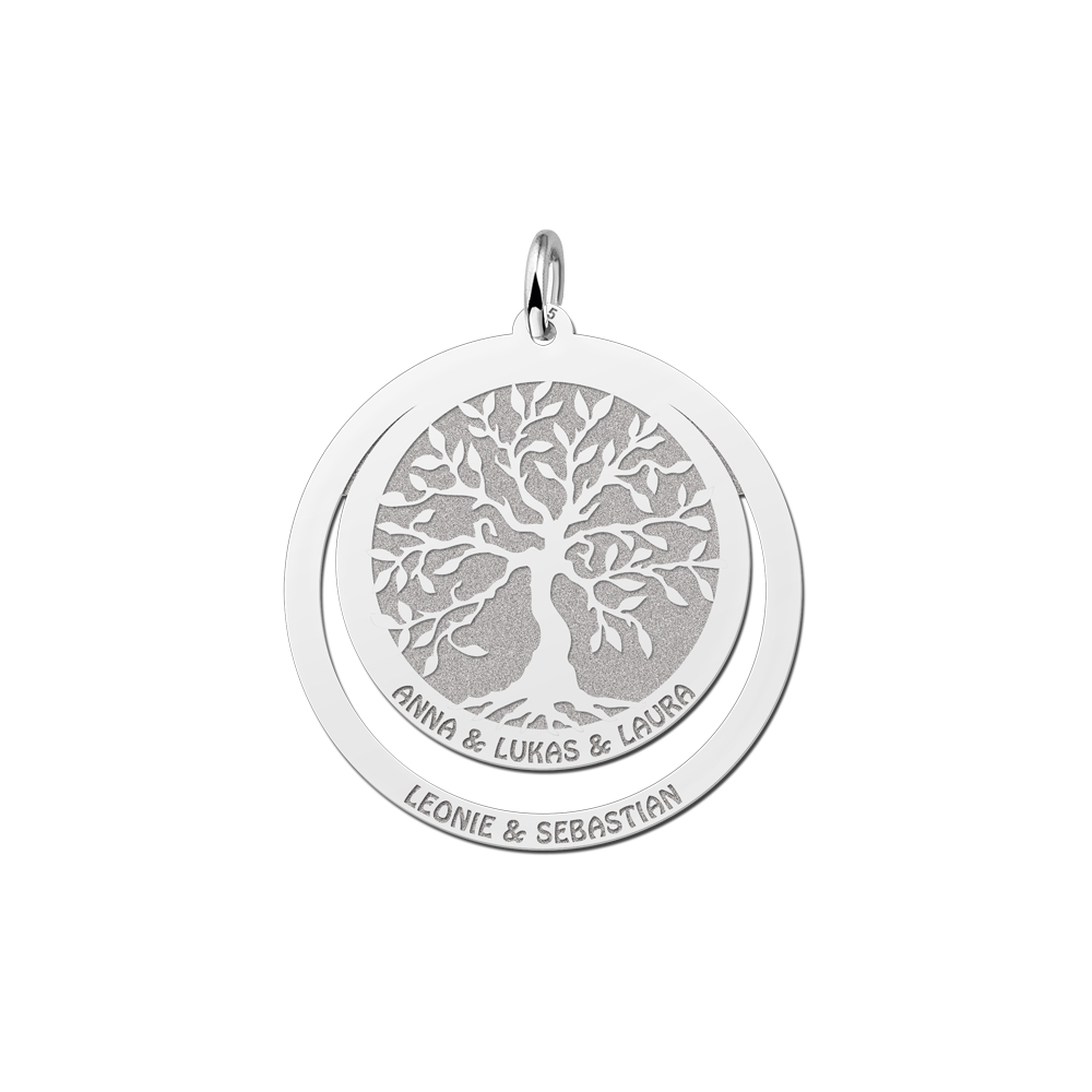 Zilveren stamboom hanger met gravures