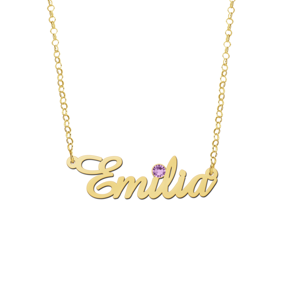 Vergulden naamketting met geboortesteen model Emilia